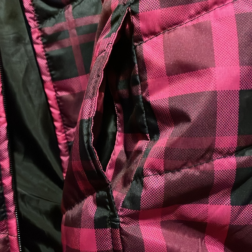 🖤 KIM ROGERS Women’s pockets quilted Puffer full zip plaid Vest Fuchsia Black M - Picture 10 of 14